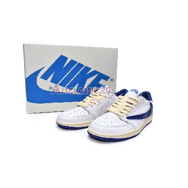 Travi Scott x Fragment x Air Jordan 1 Low OG Blue White Barb DM9868-218 Sail/White/Military Blue Mens Womens Shoes