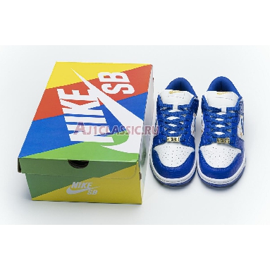 Supreme x Nike Dunk Low OG SB QS Hyper Royal DH3228-100 White/Metallic Gold/Hyper Blue Mens Womens Shoes