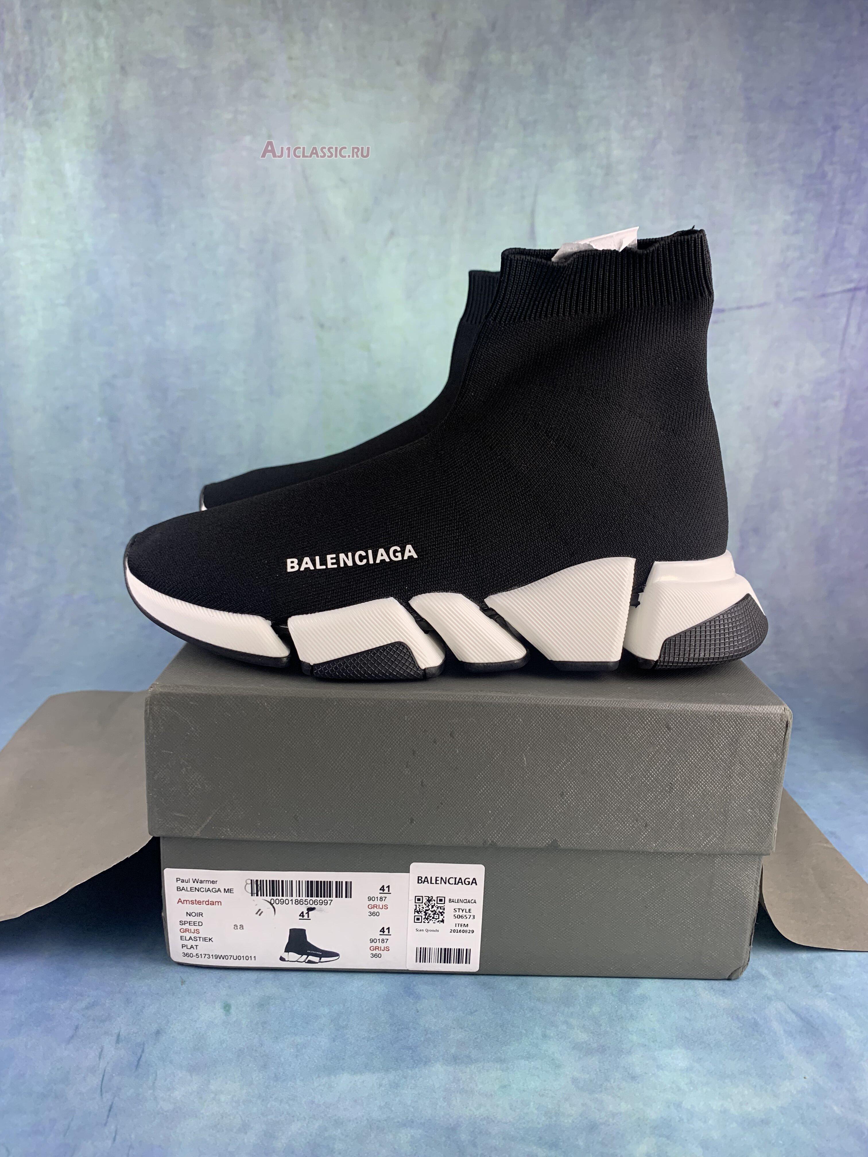 New Balenciaga Speed 2.0 Sneaker "Black White" 617239 W2DB2 1015 Shoes