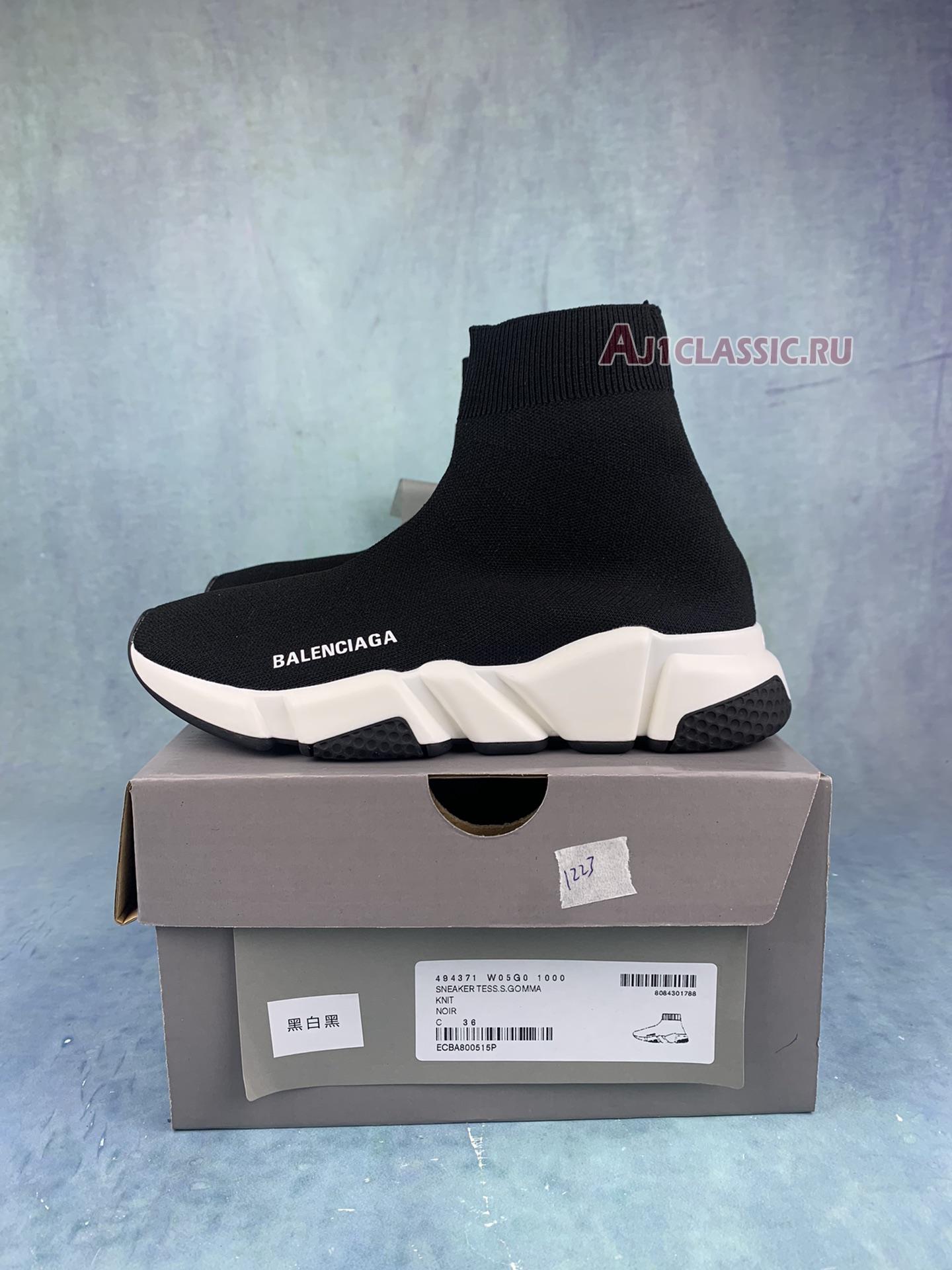 New Balenciaga Speed Trainer Mid "Black White Black" 494371 W05G0 1000 Shoes