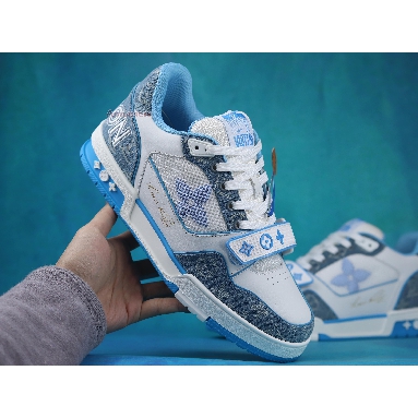 Louis Vuitton Trainer Low Light Blue Monogram Denim 1A9ZI5 White/Blue Mens Womens Shoes