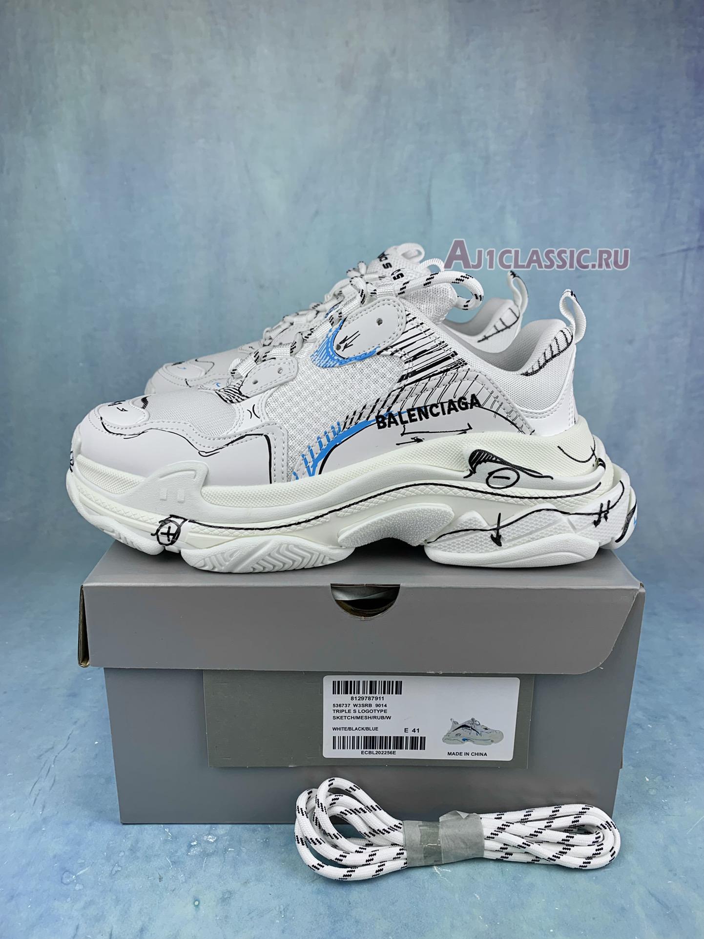 New Balenciaga Triple S Sneaker "White Black Blue" 536737 W3SRB 9014 Shoes