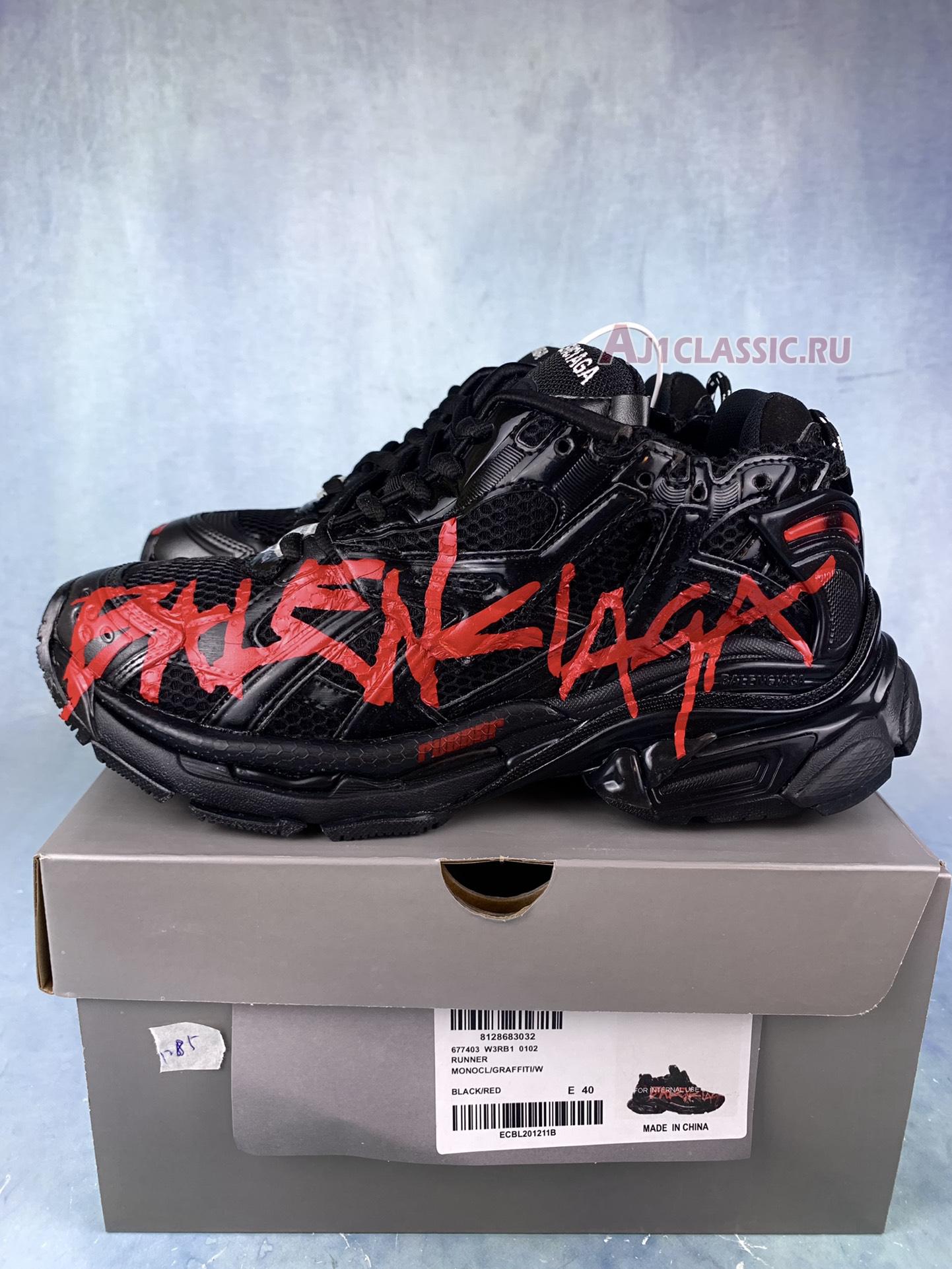 New Balenciaga Runner Sneaker "Graffiti - Black Red" 772774 W3RBQ 1060 Shoes