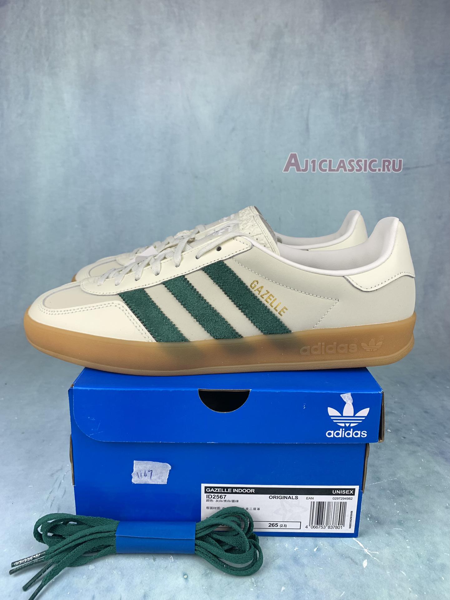 New Adidas Gazelle Indoor "Off White Dark Green" ID2567 Shoes