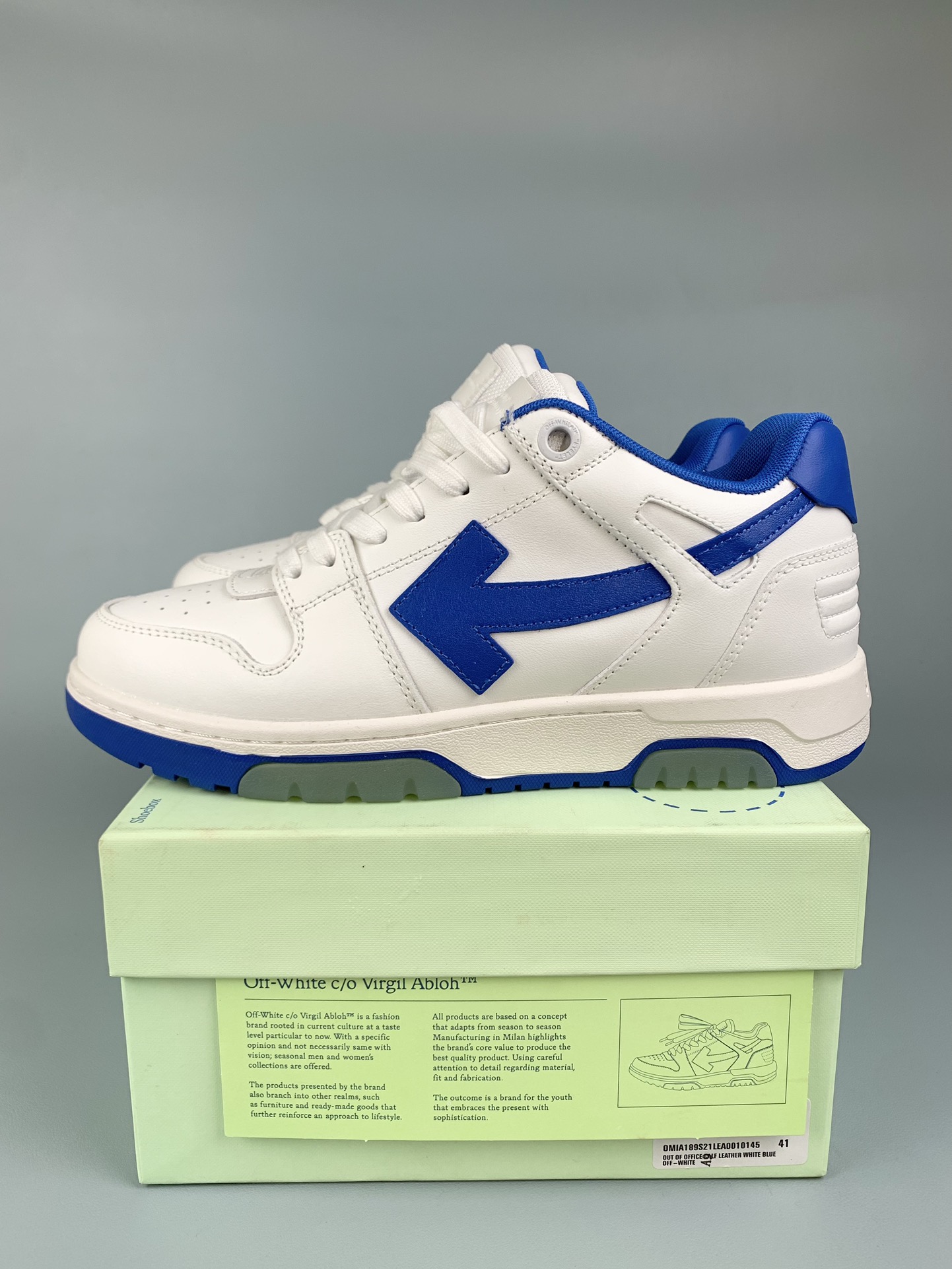 New Off-White Out of Office Low "White Blue" OMIA189S21LEA0010145 Shoes