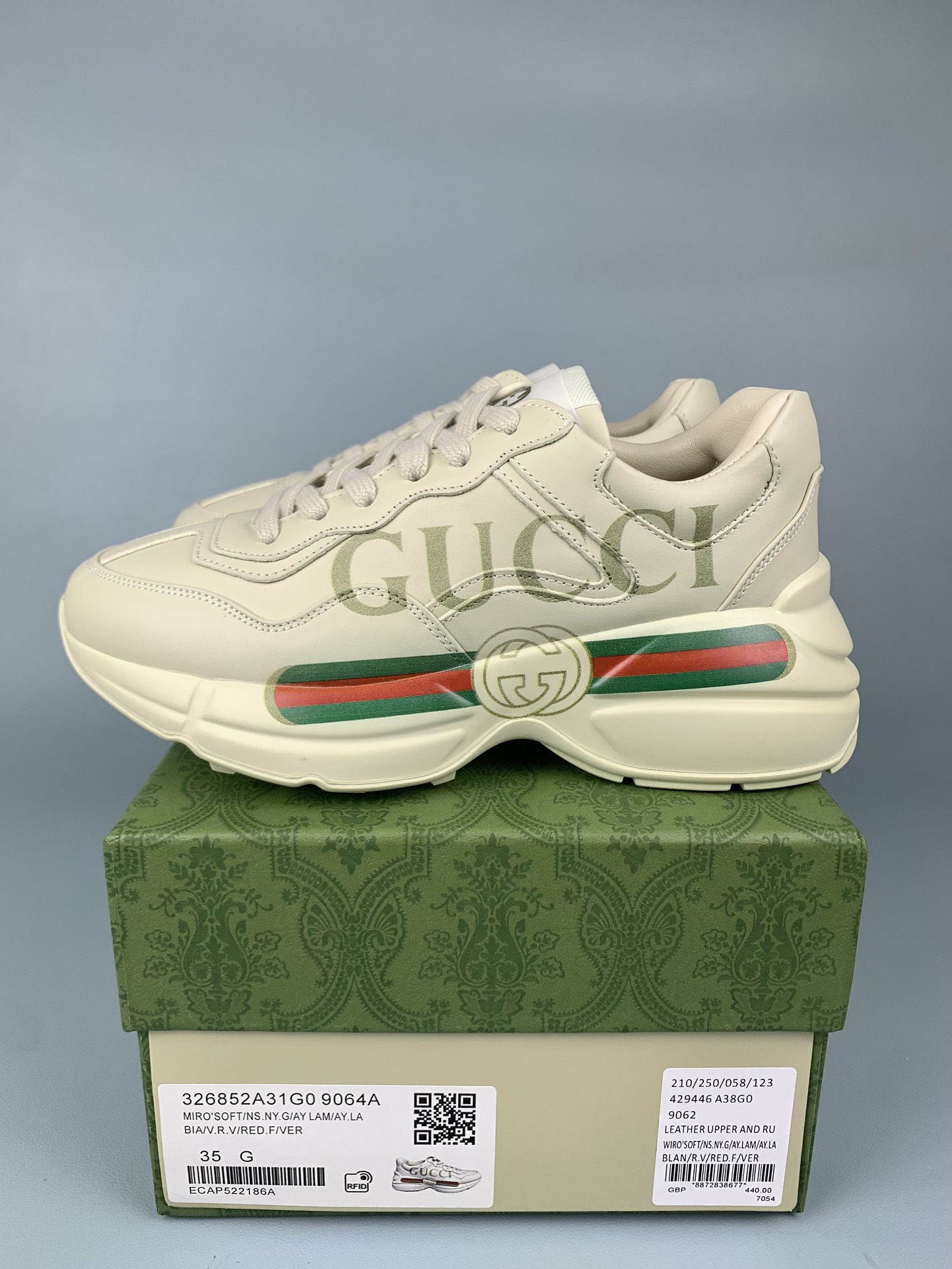 New Gucci Rhyton Leather Sneaker "Logo" 528892-DRW00-9522 Shoes