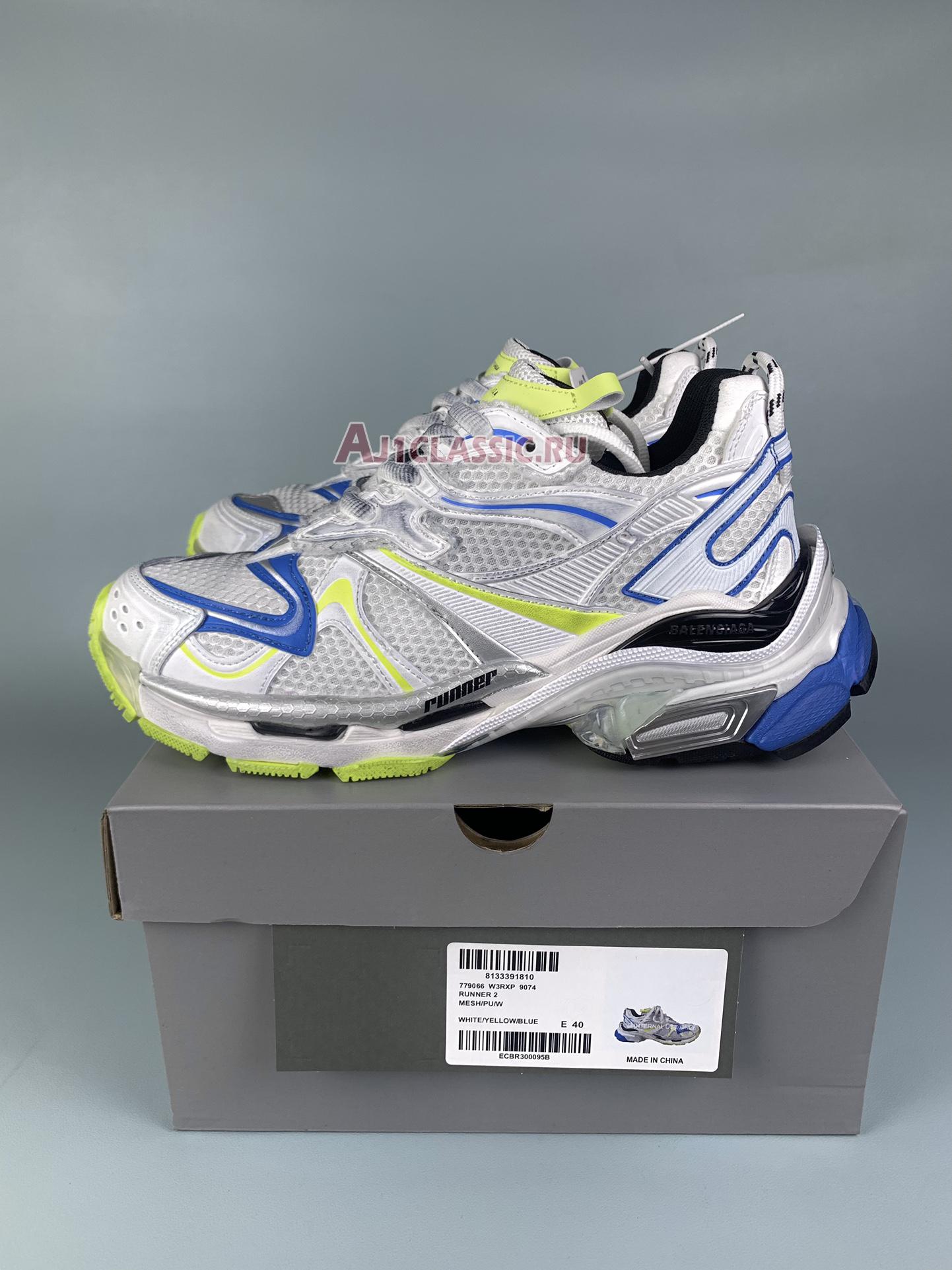 New Balenciaga Runner 2.0 Sneaker "White Yellow Blue" 779066 W3RXP 9074 Shoes