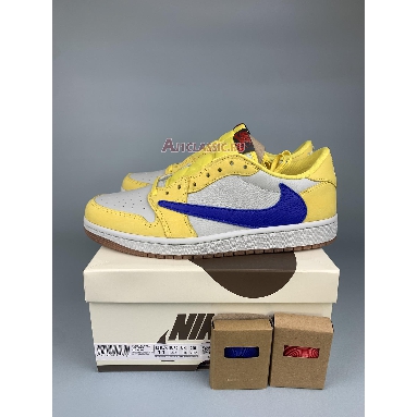 Travis Scott x Air Jordan 1 Retro Low OG SP PS Canary DZ4137-700 Canary/Light Silver-Gum Medium Brown-Racer Blue Mens Womens Shoes