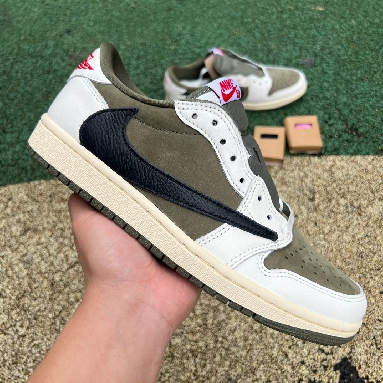 Travis Scott x Air Jordan 1 Low Medium Olive DM7866-200 Medium Olive/Black-Sail-Muslin Mens Womens Shoes