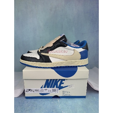 Travis Scott x Fragment Design x Air Jordan 1 Low OG Military Blue DM7866-140 Sail/Military Blue/Black Mens Womens Shoes