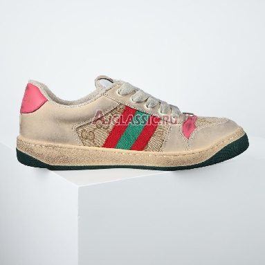 Gucci GG Screener Distressed GG Canvas - Pink Sneaker White/Tan/Green/Red/Pink 546551 9Y920 9665 Replicas Shoes