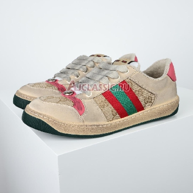 Gucci GG Screener Distressed GG Canvas - Pink Sneaker White/Tan/Green/Red/Pink 546551 9Y920 9665 Replicas Shoes