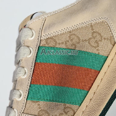 Gucci GG Screener Distressed GG Canvas Sneaker White/Tan/Green/Red 546551 9Y920 9666_3 Replicas Shoes