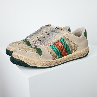 Gucci GG Screener Distressed GG Canvas Sneaker White/Tan/Green/Red 546551 9Y920 9666_3 Replicas Shoes